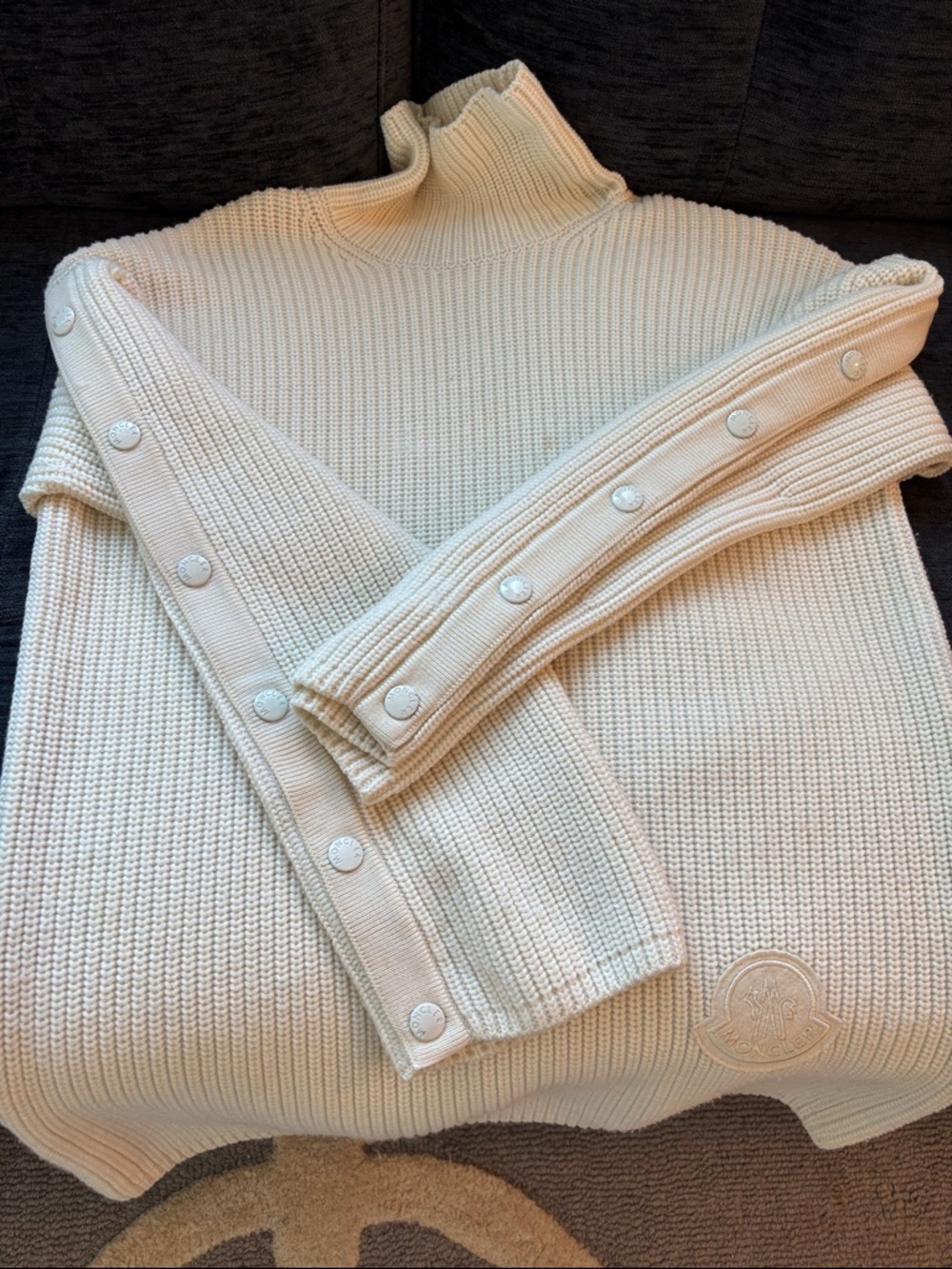 Moncler Cream Ribbed Turtleneck Sweater
